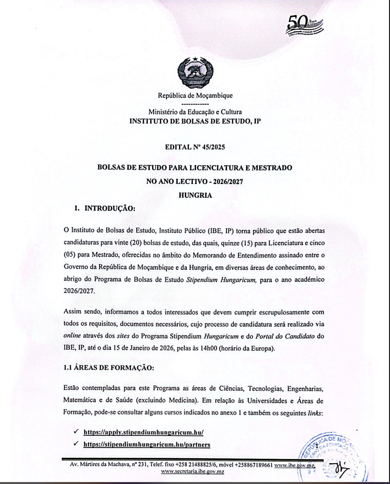 Bolsas IBE-Hungria 2026/2027: Oportunidade para Licenciatura e Mestrado no Exterior